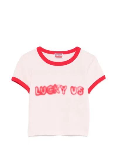 Kenzo Words Mini Cropped Cotton T-shirt For Women With Graffiti Front In Neutral