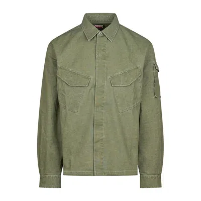 Kenzo Workwear Cotton Overshirt In Green