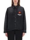 Kenzo Women Black Stretch Denim Shirt In Black