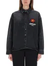 Kenzo Women Black Stretch Denim Shirt In Black