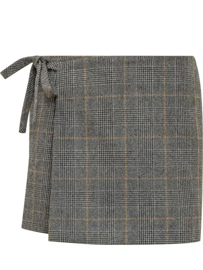 Kenzo Wrap Short Skirt In Wool In Anthracite