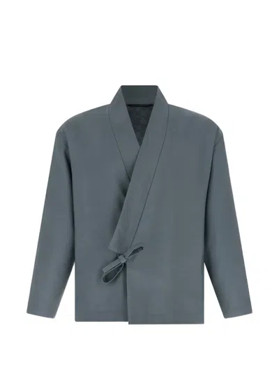 Kenzo Belted Blazer Jacket Long Sleeves Wrap In Gray