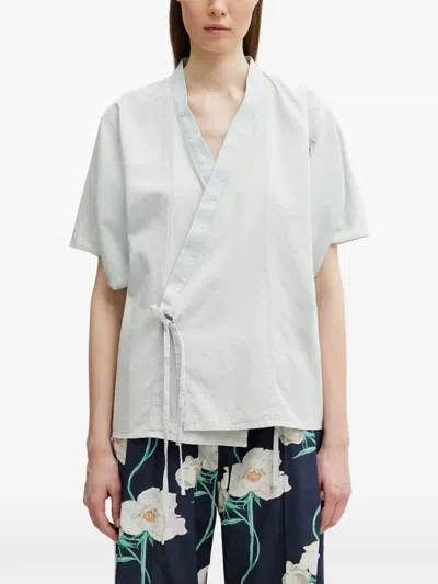 Kenzo Wrap-style Short-sleeve Top In Blue