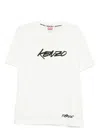 Kenzo Black Cotton T-shirt With Embroidered Tiger Logo In White