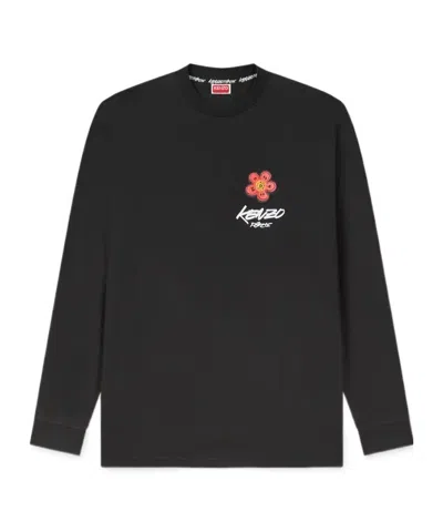 Kenzo Crew Neck Graphic Print Long Sleeves T-shirt In Black