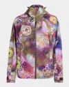 Kenzo Floral-print Hooded Jacket In Brown