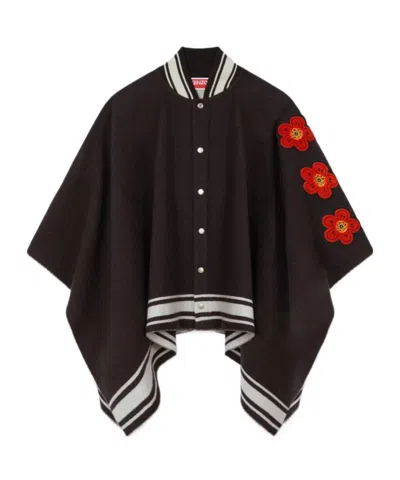 Kenzo ' X Futura 2000' Poncho In Wool In Black