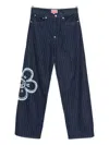 Kenzo Relaxed Fit Pinstripe Floral Trousers In Blue