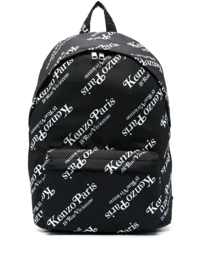 Kenzo X Verdy All-over Logo Printed Backpack In Black