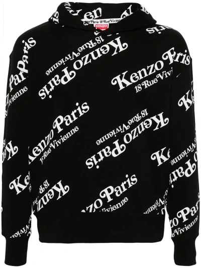 Kenzo Verdy Logo Oversize Cotton Graphic Hoodie In Black