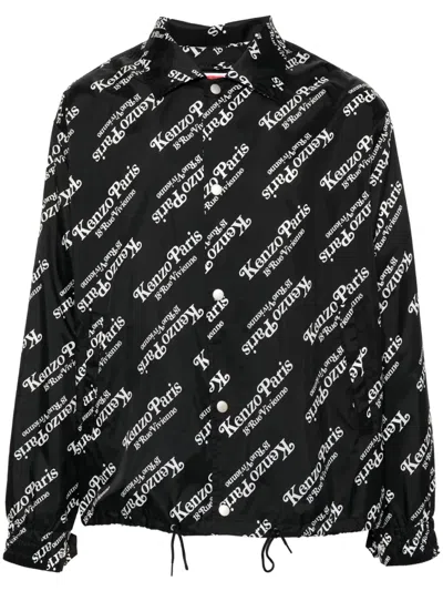 Kenzo Verdy Logo Printed Windbreaker Jacket In Black