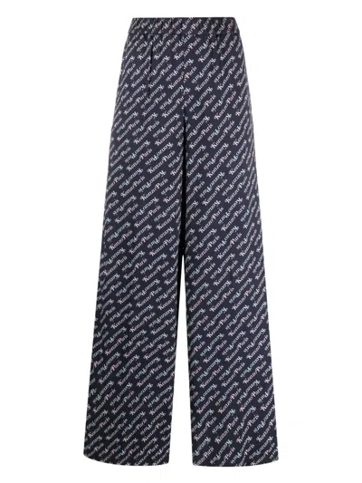 Kenzo Verdy Pajama Pants With All Over Logo In Blue