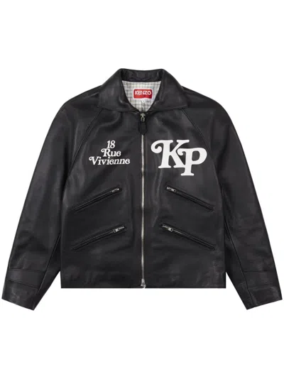 Kenzo By Verdy Leather Genderless Motorcycle Jacket In Black