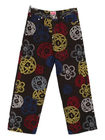 Kenzo X Futura 2000 Flower-embroidered Trousers In Multi