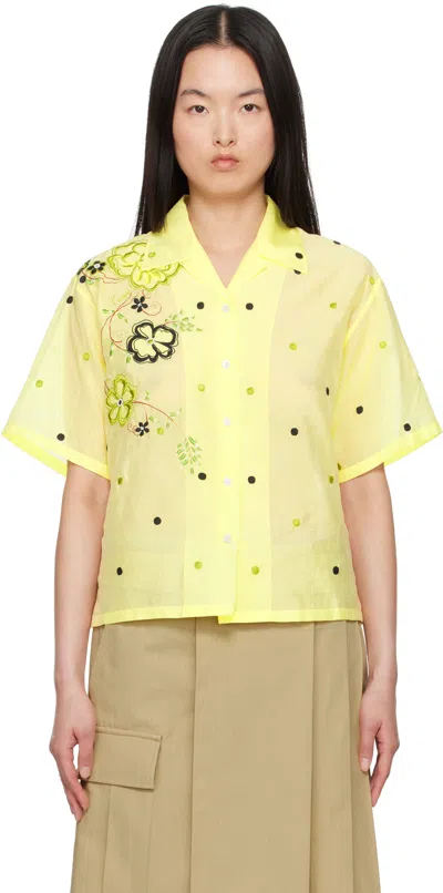KENZO YELLOW KENZO PARIS 'KENZO PEONIES' EMBROIDERED SHIRT