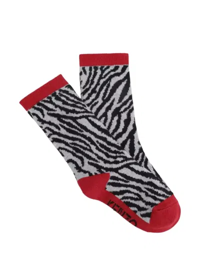 Kenzo Zebra-print Ribbed-trim Socks In Black