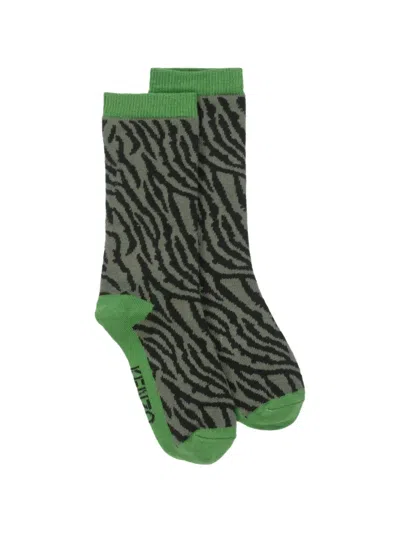 Kenzo Zebra-print Socks In Black