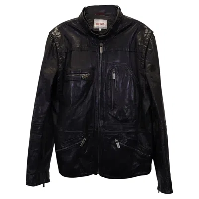 Pre-owned Kenzo Zip Front Moto Jacket In Black Calfskin Leather