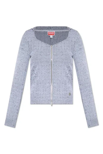 Kenzo Rib Zip-up Hoodie In Grey