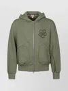 Kenzo Zip-up Hoodie With Front Pockets And Graphic Print In Green