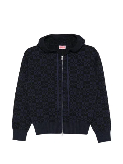 Kenzo Zip-up Hooded Cardigan In Blue