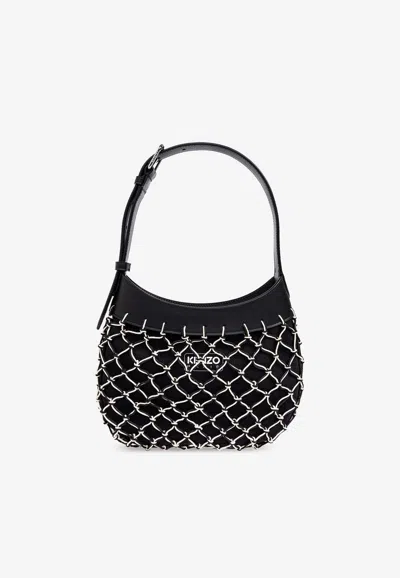 Kenzo Ama Net-overlay Shoulder Bag In Black