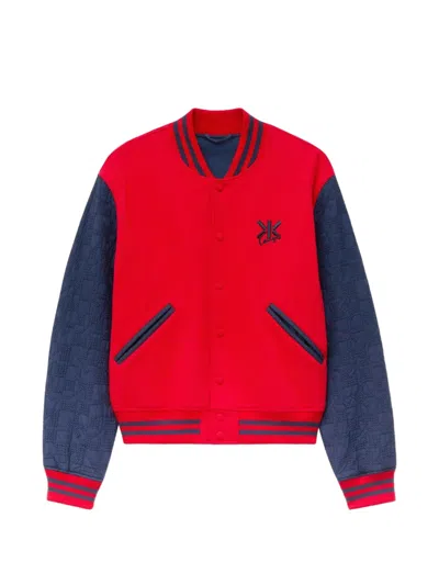 Kenzo Gram Embroidered Varsity Bomber Jacket In Red