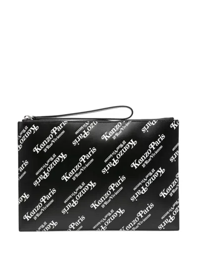Kenzo Gram-print Leather Clutch Bag In Black