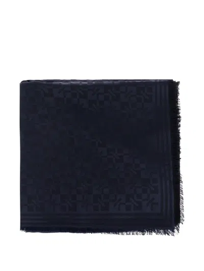Kenzo Gram Raw-edge Scarf In Blue