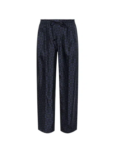 Kenzo Gram Silk Trousers In Blue