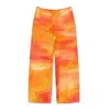 Kepler Hand Painted Linen V Orange Trouser In Orange
