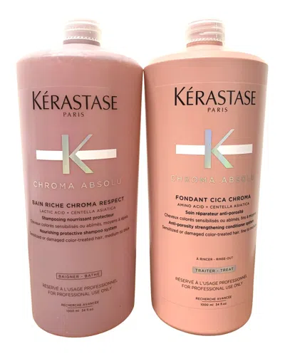 Kerastase 34oz Chroma Absolu Bain Riche Chroma Respect & Chroma Absolu Fondant  Cica Chroma Duo In Transparent