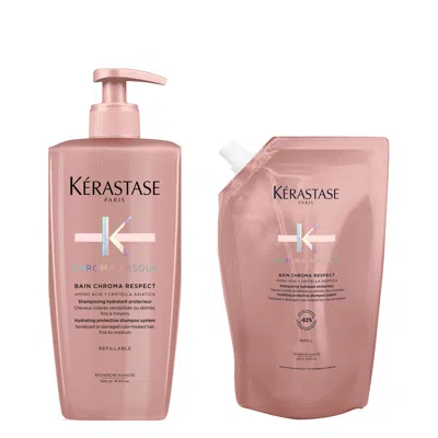 Kerastase Kérastase Chroma Absolu Bain Chroma Respect Refillable Shampoo And Refill Pouch 500ml For Colour-tre In Multi