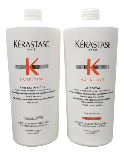 Kerastase Kérastase Unisex 2 X 34oz Liter Bain Satin Riche Shampoo & Lait Vital Conditioner Duo In White
