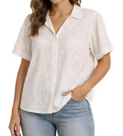 Keren Hart Button Down Eyelet Shirt In White