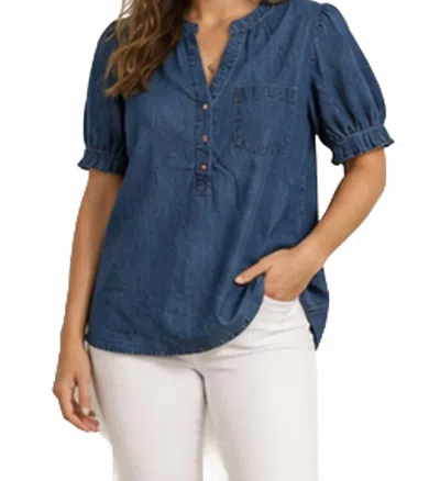 Keren Hart Button Front Denim Shirt In Blue