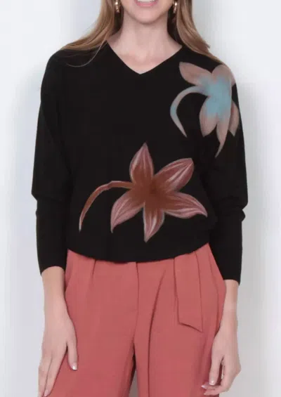 Keren Hart Floral Embroidered Pullover In Black And Taupe