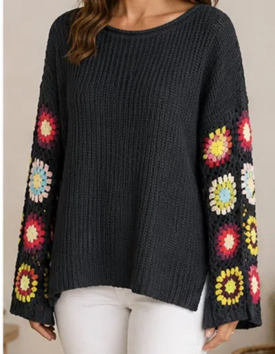 Keren Hart Long Sleeve Crochet Sweater In Black Multi