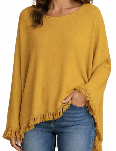 Keren Hart Long Sleeve Fringe Hem Sweater In Gold In Transparent