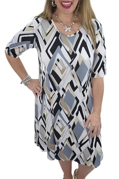 Keren Hart Print Short Sleeve Mini Dress In Grey/tan In Gray
