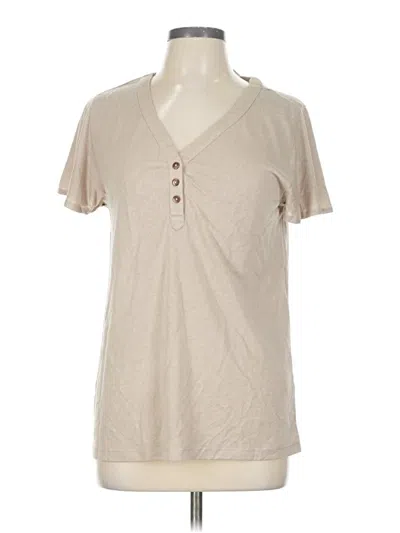 Pre-owned Keren Hart Short Sleeve Top Tan Keyhole Neckline Tops In Brown