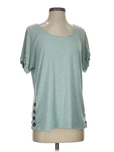 Pre-owned Keren Hart Short Sleeve Top Teal Scoop Neck Tops In Blue