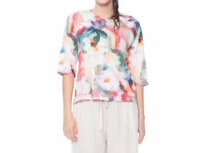 Keren Hart Sublimated Round Neck Short Sleeve T-shirt In Watercolor Floral In Multi