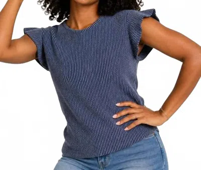 Keren Hart Textured Ruffed Sleeve Tee In Indigo In Blue