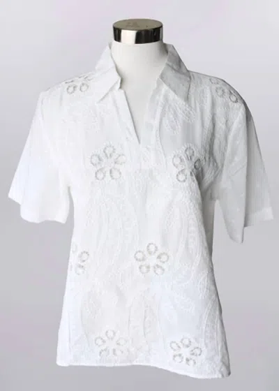 Keren Hart Women's Crocheted Polo Shirt In White