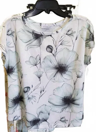 Keren Hart Women's Floral Rhinestone Top In White Green In Gray
