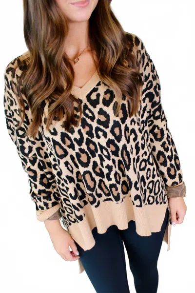 Kerisma Leopard V-neck Long-sleeve Top In Camel Multi In Animal Print