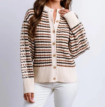 Kerisma Libby Long Sleeve Cardigan In Beige Stripe In Neutral