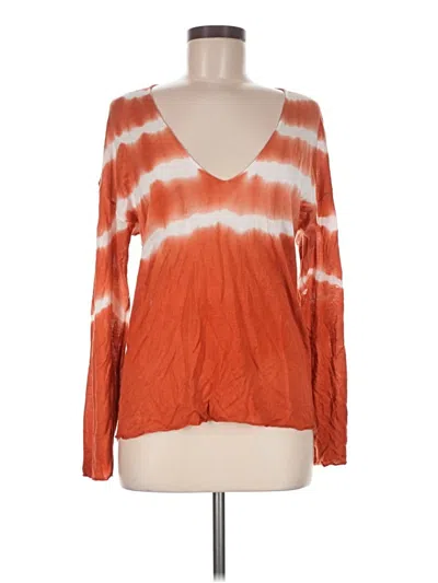 Pre-owned Kerisma Long Sleeve Top Orange Plunge Neckline Tops