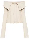 Kernemilk Cleo Off-shoulder Ribbed Jacket In Neutrals